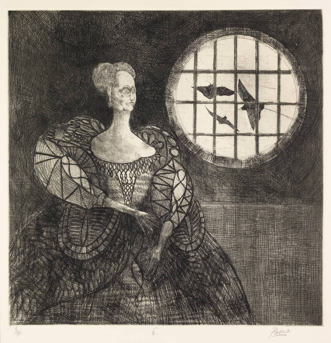 Peter Paone (b. 1936), E, 1962, etching and aquatint on paper, 18 ½ x 17 ½ in. Gift of the artist