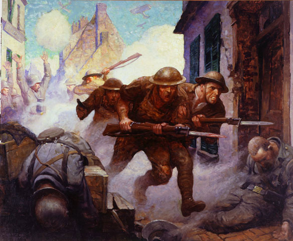 N. C. Wyeth (1882-1945). The Americans at Château-Thierry, 1918 / 1919. Oil on canvas mounted on hardboard, 36 1/8 x 44 ¼ in. Private collection, West Chester, PA  