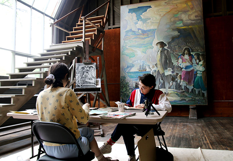Uarts students drawing in the N. C. Wyeth Studio