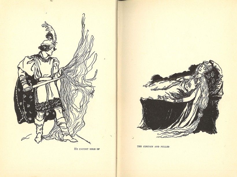 Two illustrated pages from The Counterpane Fairy. From the Howard Pyle Brokaw Collection, Walter & Leonore Annenberg Research Center, Brandywine Museum of Art.