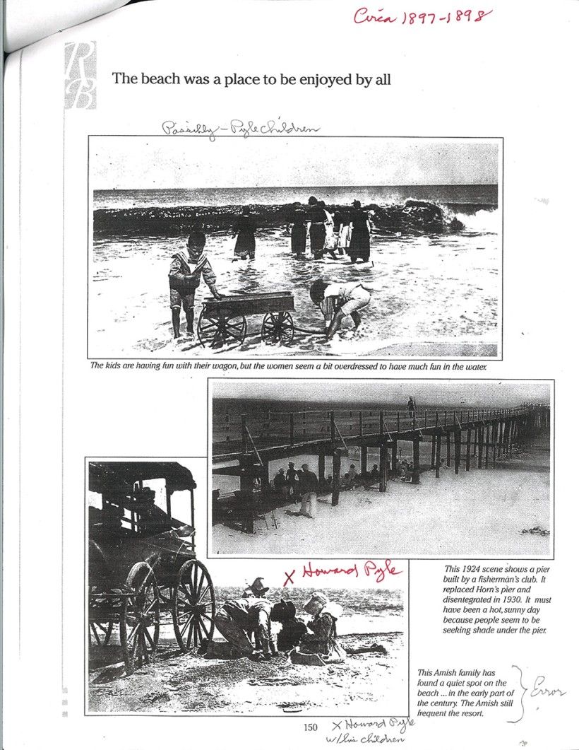 The page from Rehoboth Beach Memoirs with the misidentified photograph, as photocopied and annotated by Davis. 