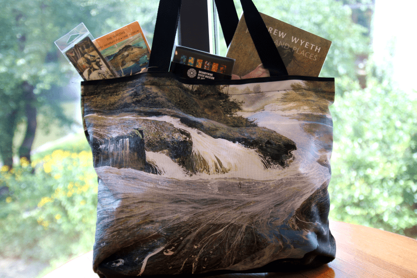 Tote bag featuring Andrew Wyeth's painting The Carry available at the Brandywine River Museum of Art shop