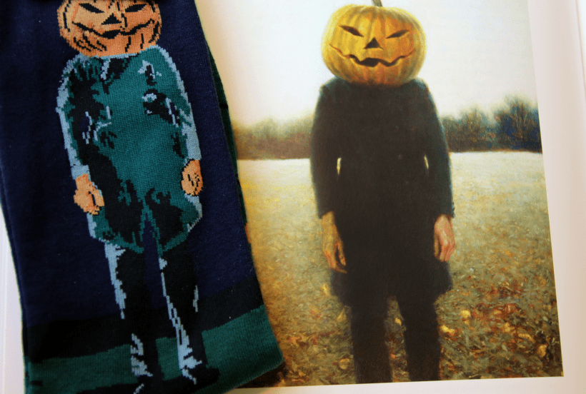 Socks inspired by Jamie's Wyeth's painting Pumpkinhead available at the Brandywine River Museum of Art shop