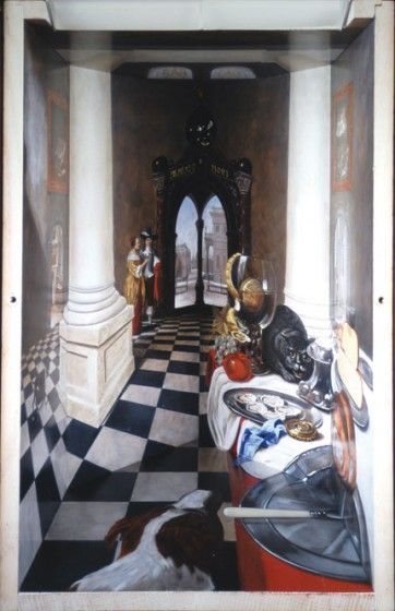 Eric Conklin: A Perspective Box with Views of a Vaulted Vestibule (interior view), 2003 Wooden cabinet with painted interior, 52 x 13 x 13 inches. Collection of the artist