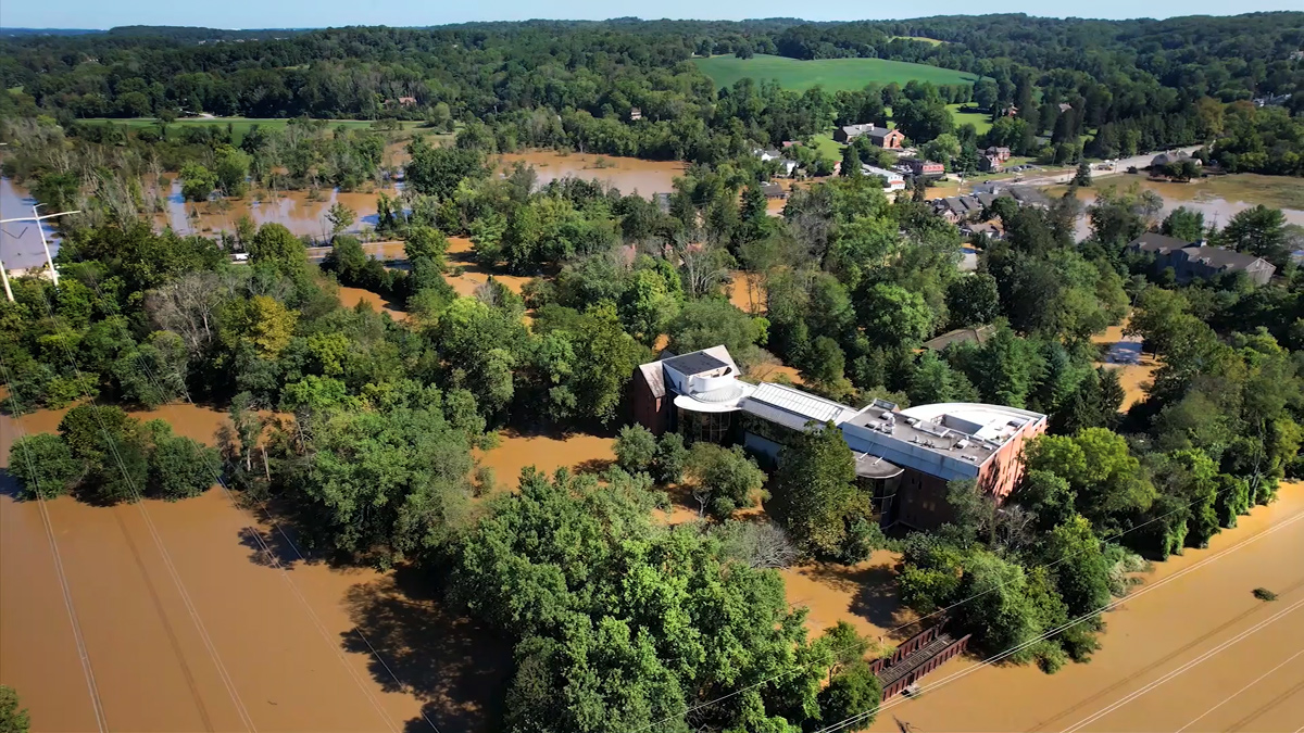 aerial view of flood in Chadds Ford