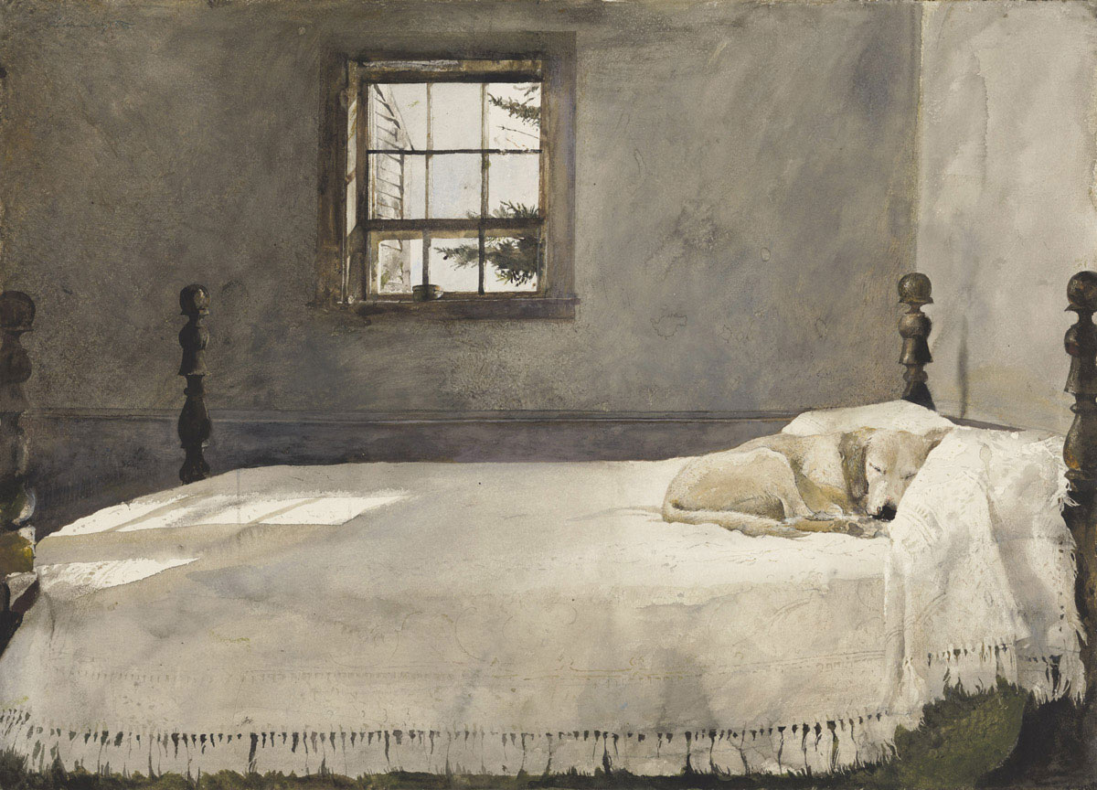 Andrew Wyeth, Master Bedroom, 1965, watercolor on paper. Private Collection. © 2022 Andrew Wyeth/Artists Rights Society (ARS)