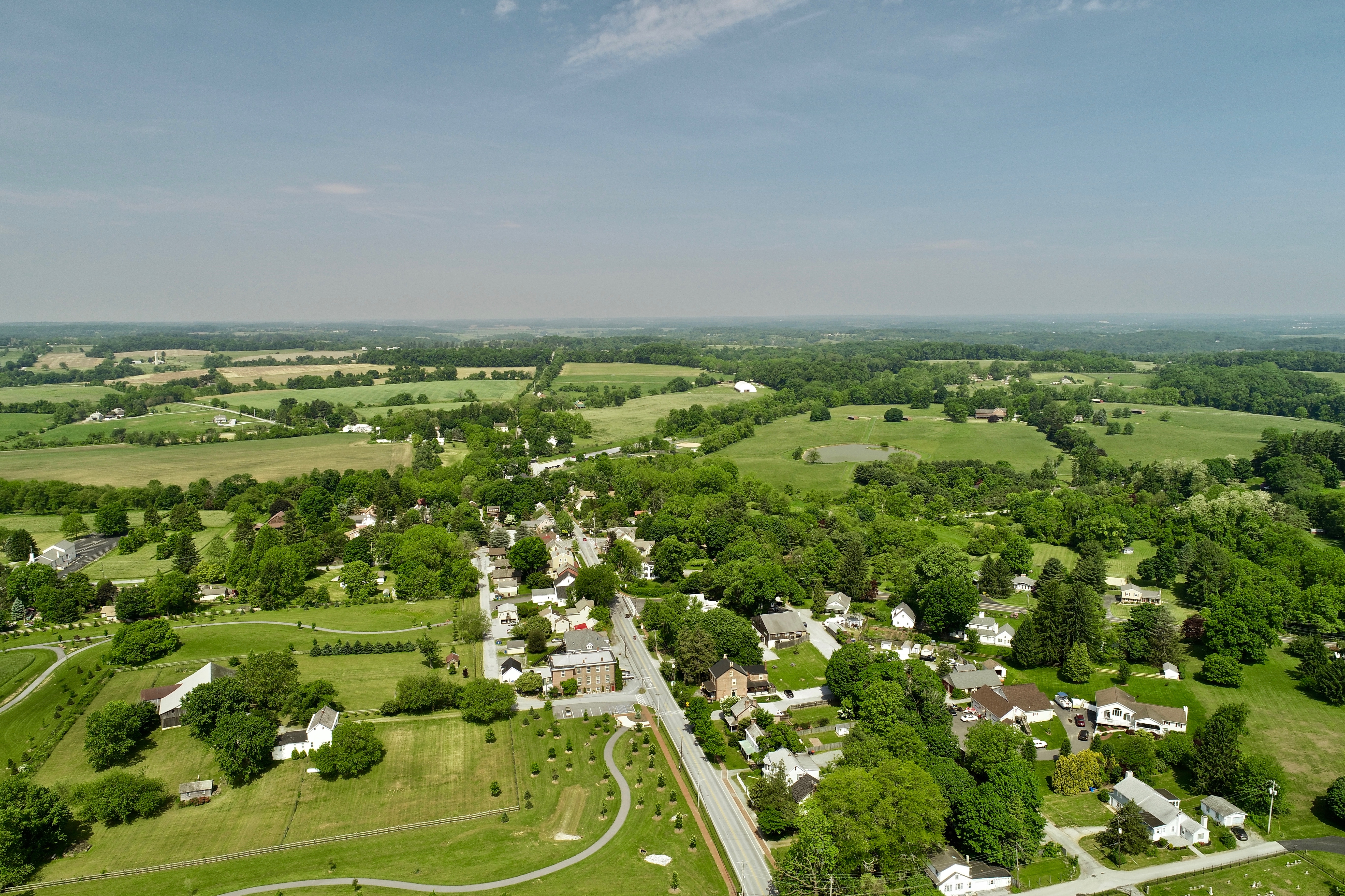 Aerial drone view of a town