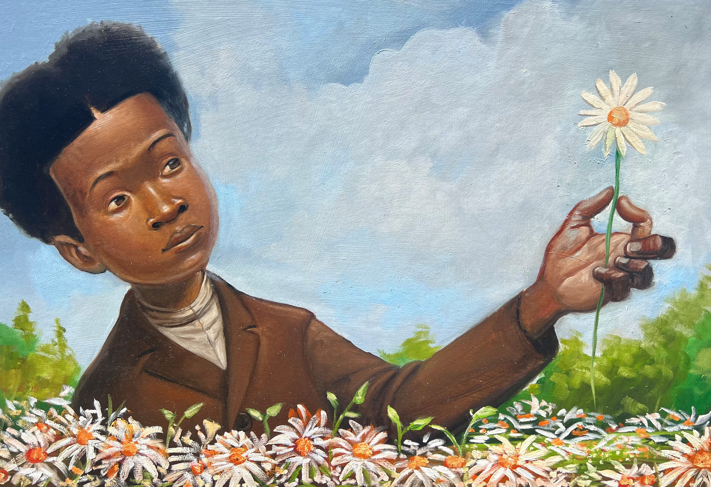 Frank Morrison, illustration for The Secret Garden of George Washington Carver, 2020 (written by Gene Barretta), oil on illustration board.