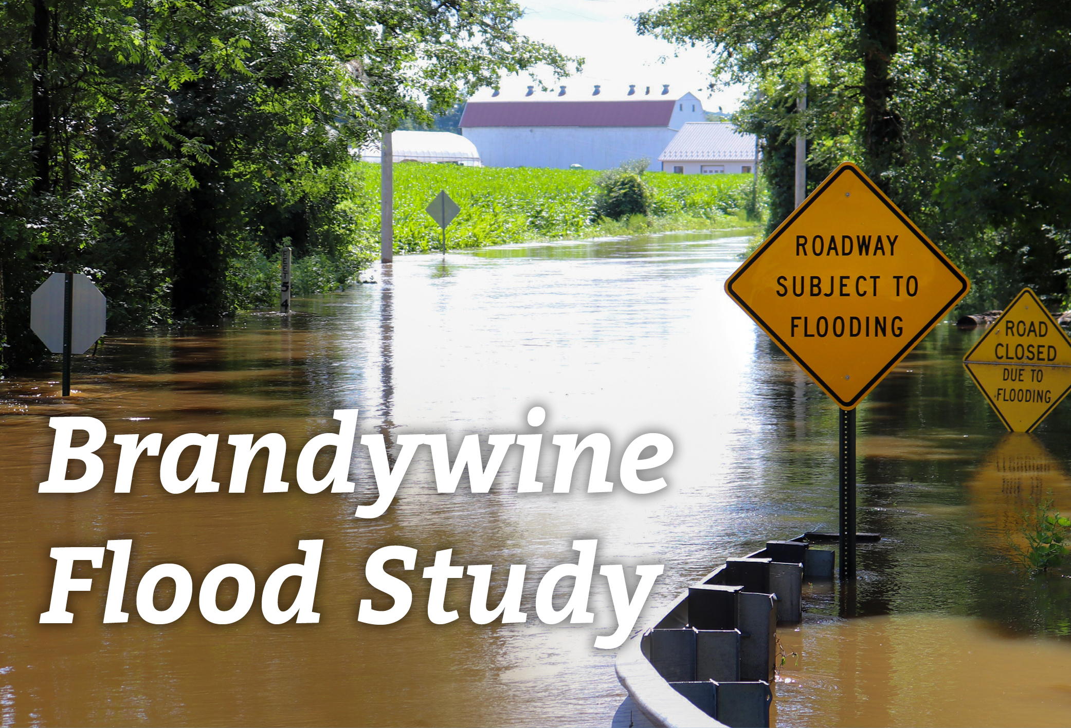 Photo showing a flooded street in the Chadds Ford area