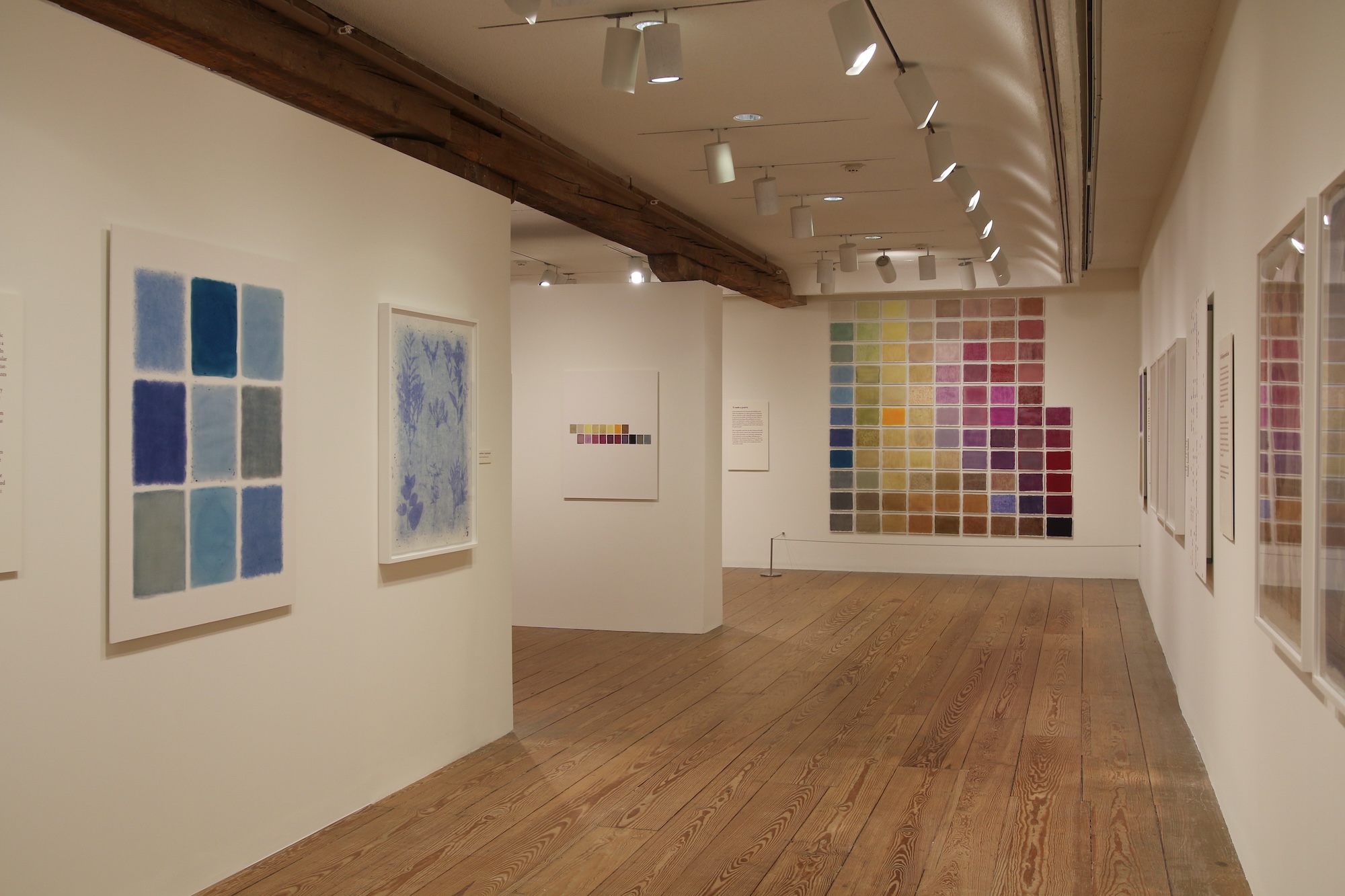 Art gallery with large, colorful, abstract pieces hanging up