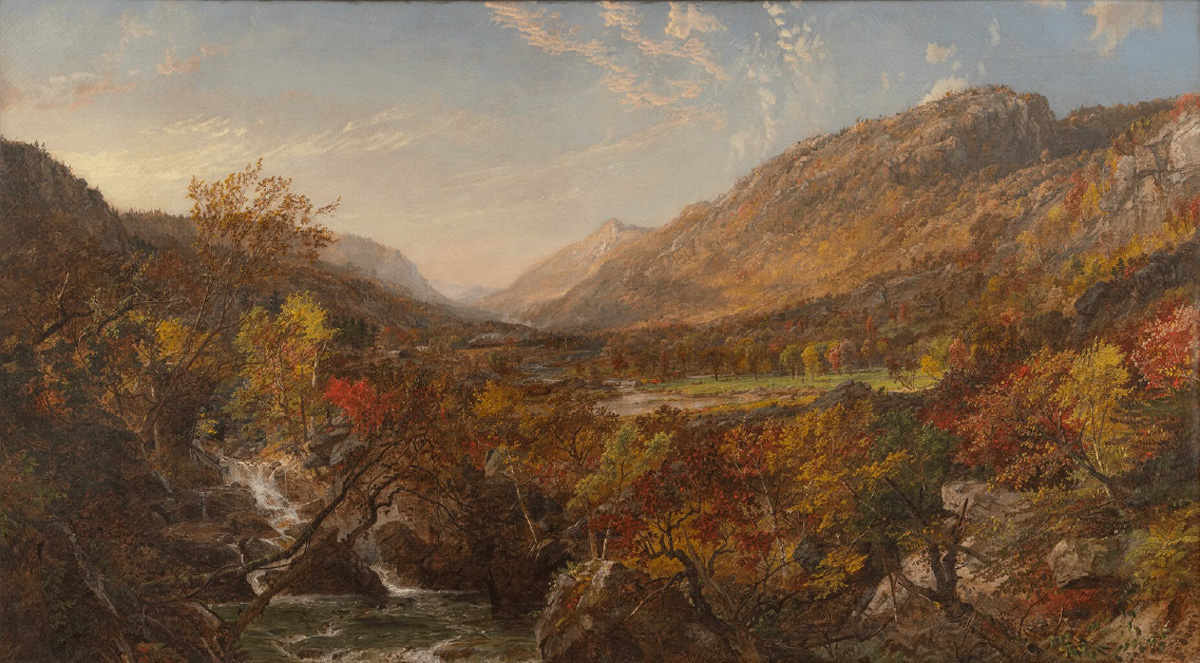 Jasper Francis Cropsey (1823–1900), Autumn in the Ramapo Valley, Erie Railway, 1873. Oil on canvas, 38 5/8 x 68 1/8 in. J. Jeffrey and Ann Marie Fox Foundation