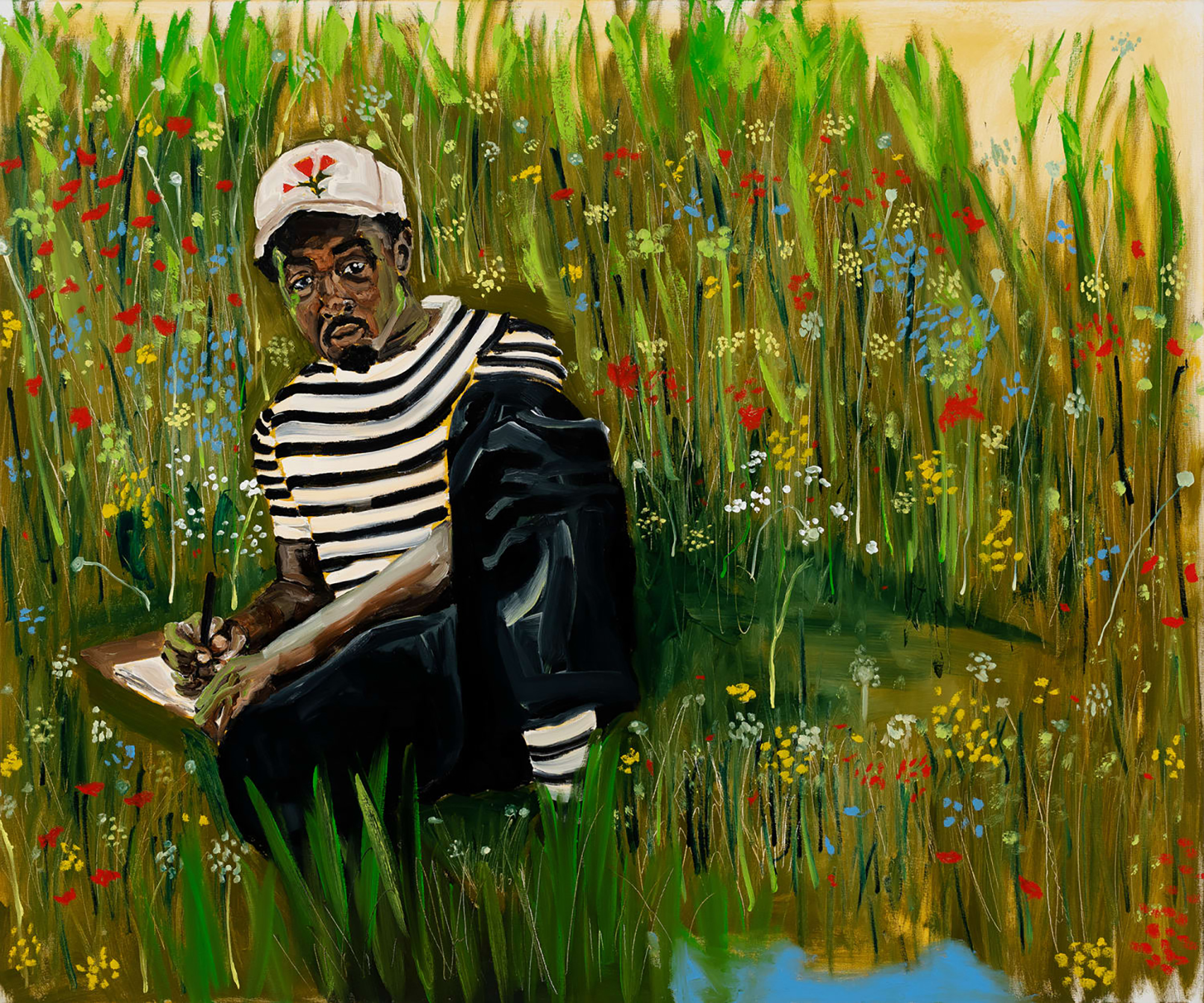 Jerrell Gibbs (b. 1988), For Thomas, 2021, oil and oil stick on canvas, 49 7/8 x 60 in. Baltimore Museum of Art, purchase with exchange funds from the Pearlstone Family Fund and partial gift of the Andy Warhol Foundation for the Visual Arts, Inc. © Jerrell Gibbs