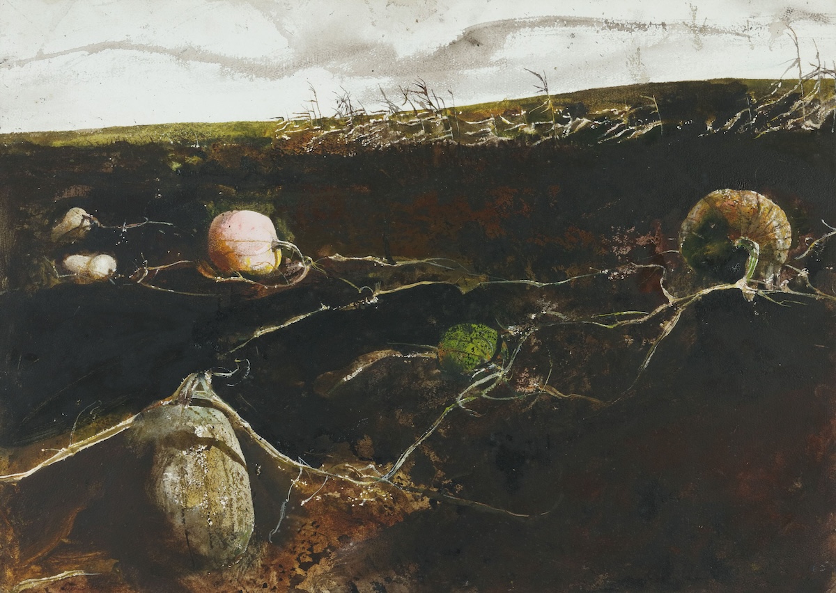 Painting of a pumpkin patch