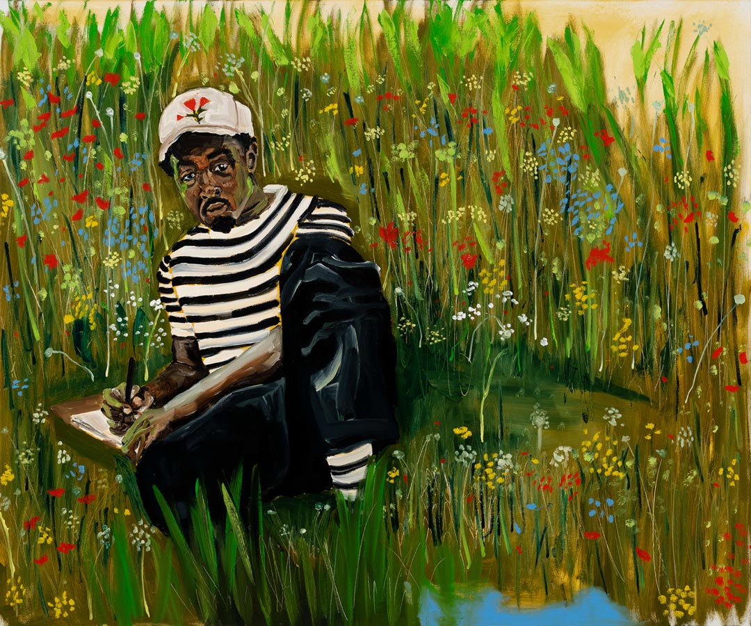 Jerrell Gibbs (b. 1988), For Thomas, 2021. Oil and oil stick on canvas, 49 7/8 x 60 in. Baltimore Museum of Art. Purchase with exchange funds from the Pearlstone Family Fund and partial gift of the Andy Warhol Foundation for the Visual Arts, Inc.; 2021.159