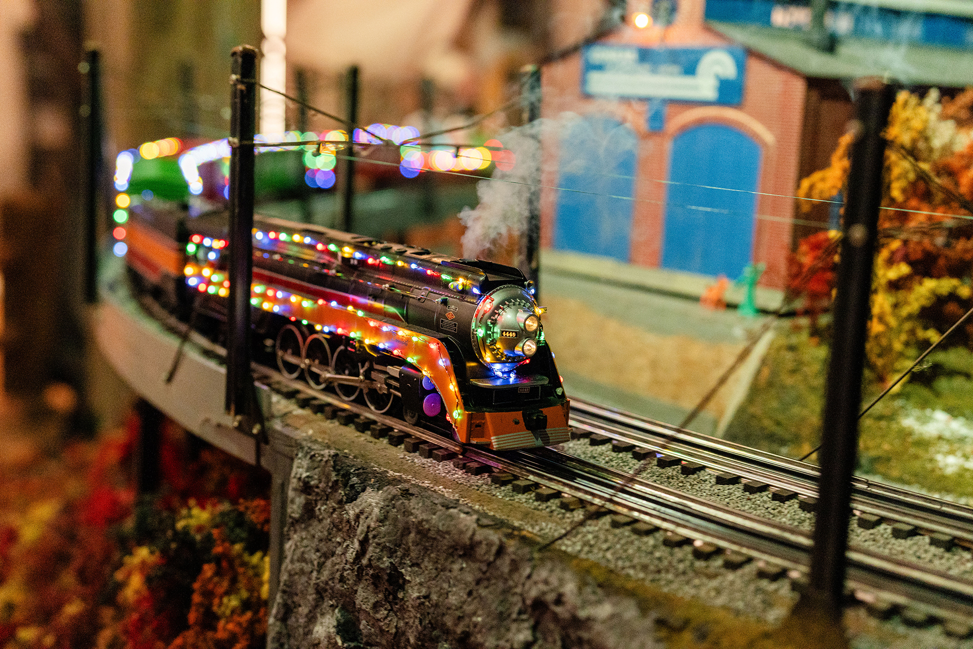 Closeup of model train display