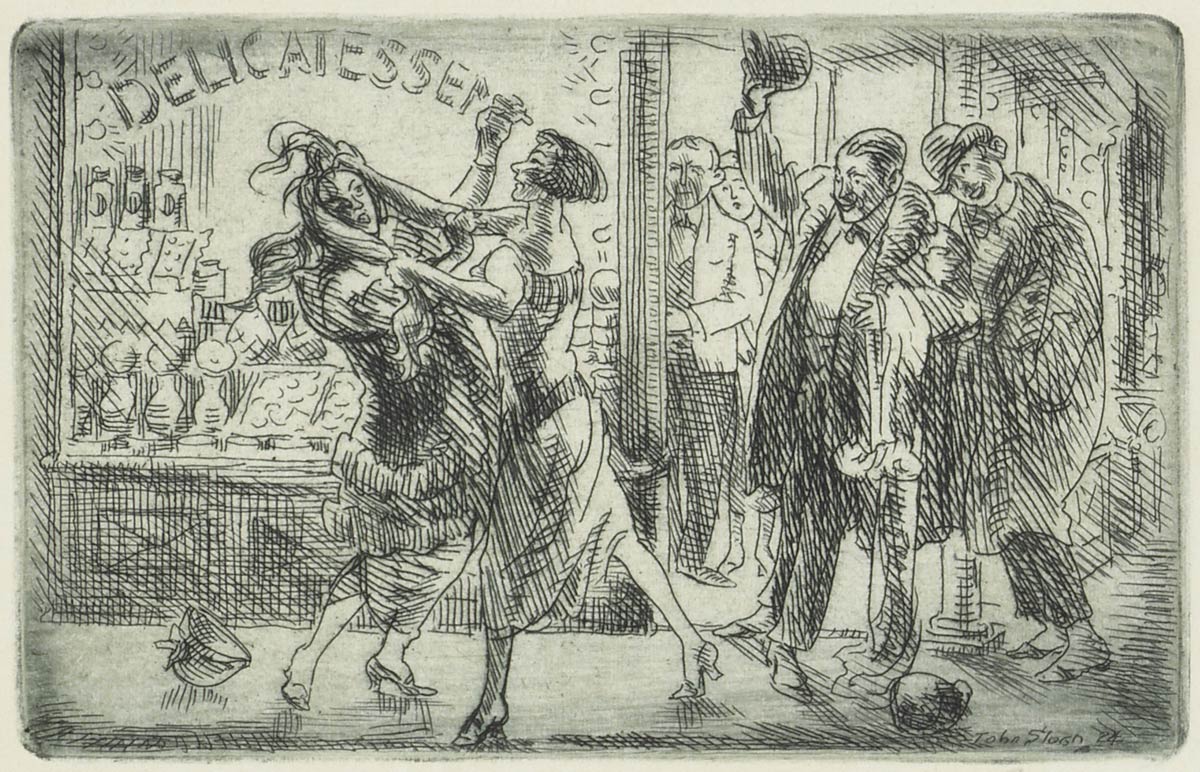 John Sloan (1871–1951), Bob Cat Wins, 1924, etching on paper, 4 1/2 x 5 3/4 in. Gift of Paul Preston Davis in honor of Helen Farr Sloan and in honor of the 50th anniversary of the Brandywine Conservancy & Museum of Art, 2017