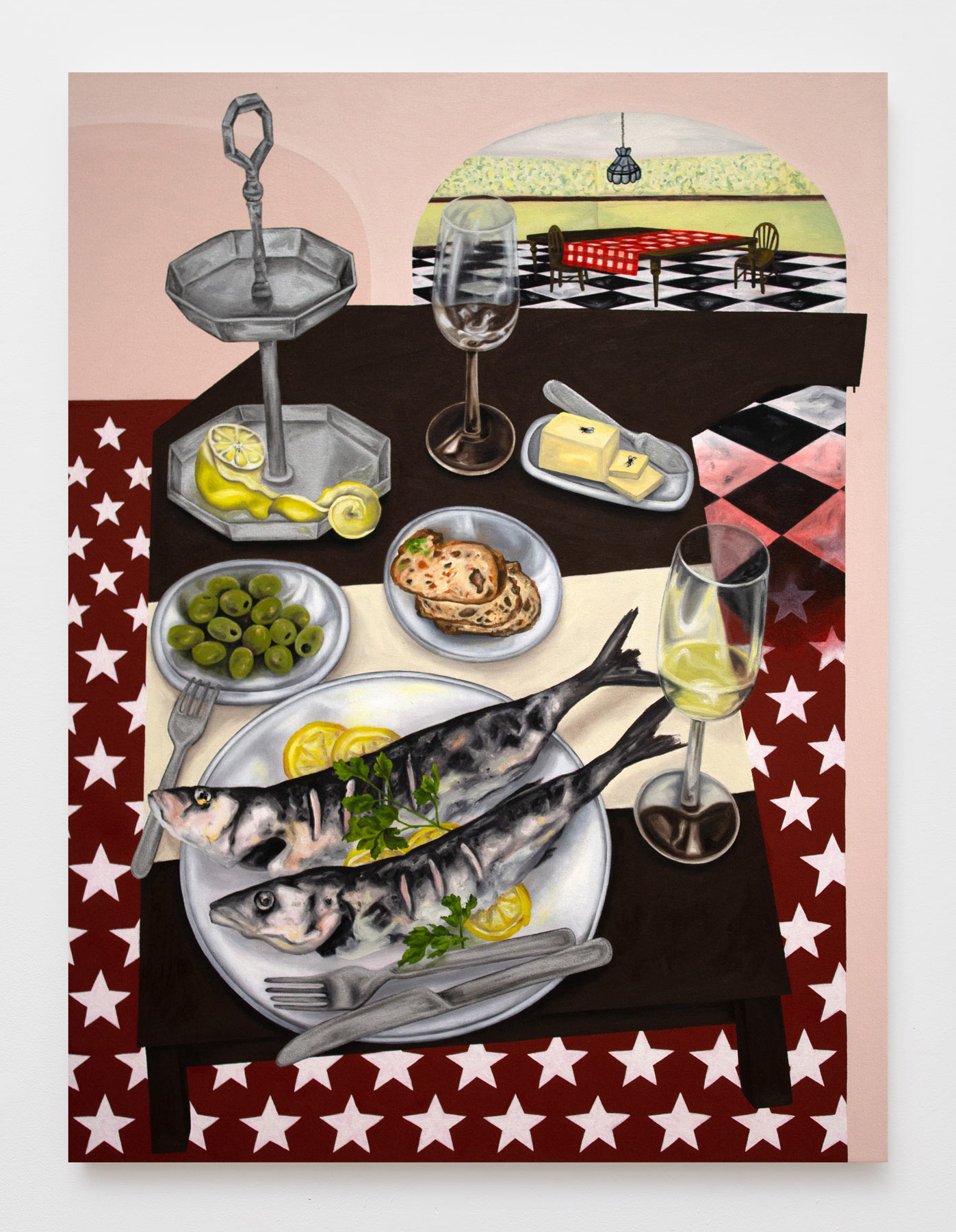 Katie Butler, Kitchen Table Issues, 2024, Oil on canvas, 40" x 30", Courtesy of the artist and Abattoir Gallery