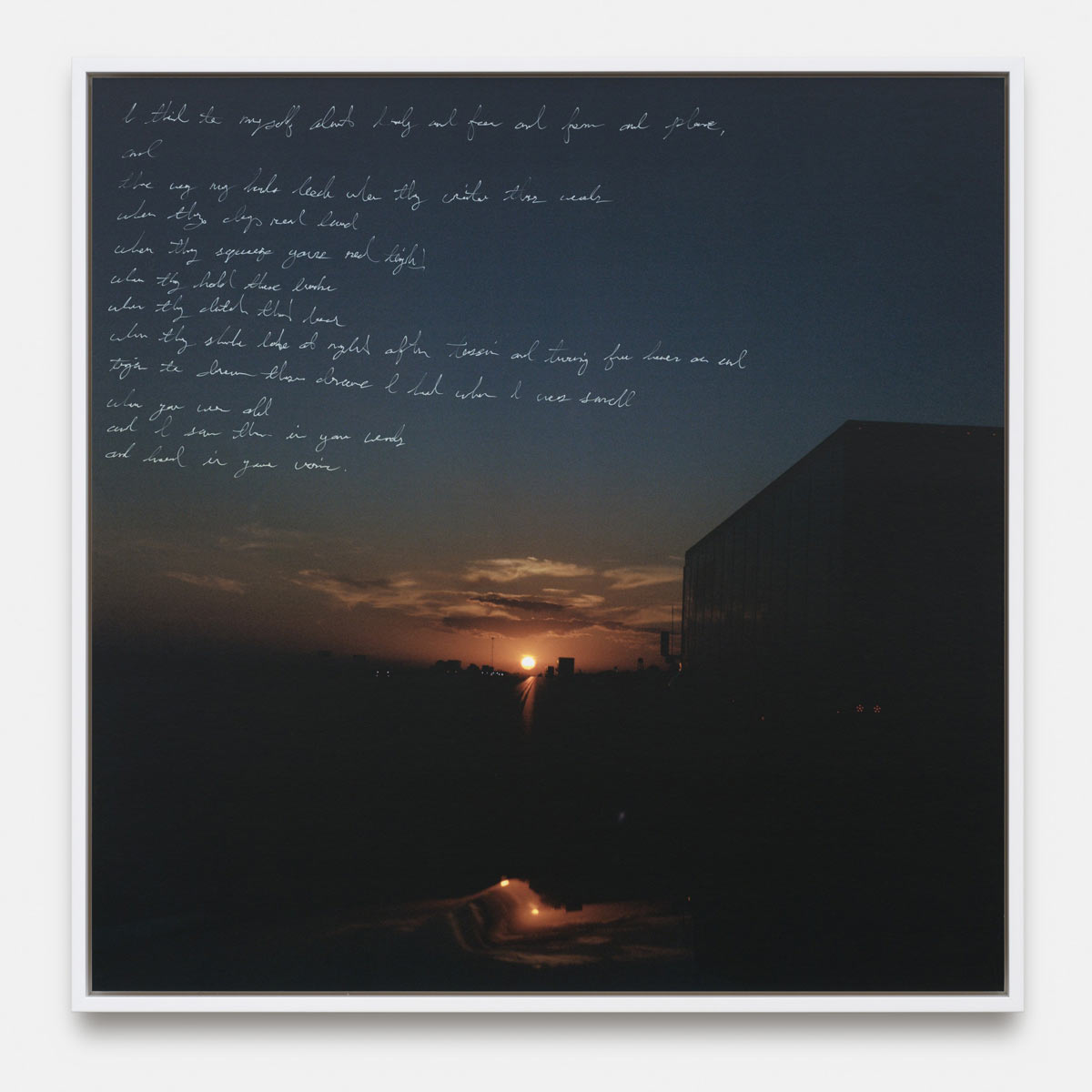 Sky Hopinka, Road to Meskwaki, 2022, Inkjet with hand-scratched text and UV laminate, 39×39 inches, Courtesy of the artist and Tanya Leighton Gallery