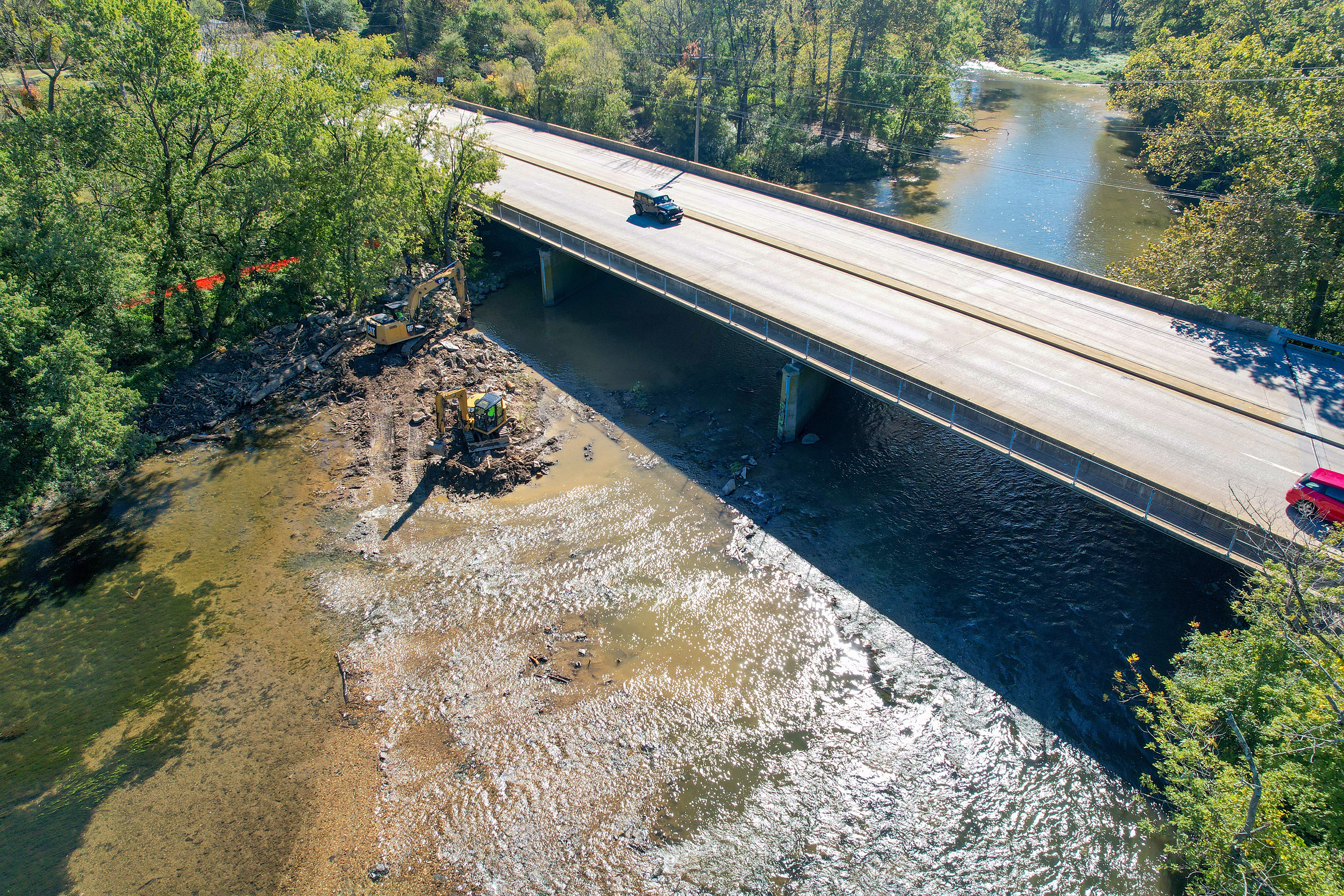 Removal of Hoffman’s Mill dam on October 6, 2026. Photo courtesy of Craig Thomas / Chester County Water Resources Authority.