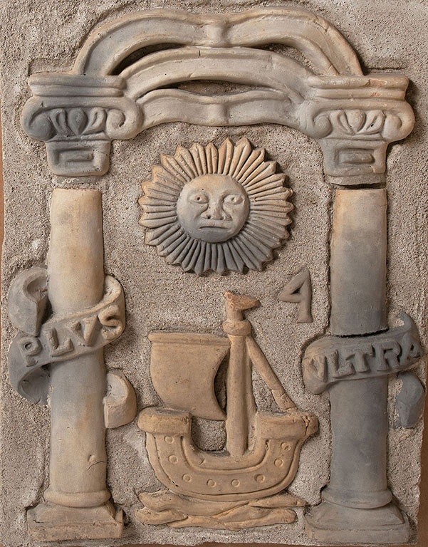 Henry Chapman Mercer (1856-1930) Plus Ultra, 1912, earthenware, 13 1/2 x 10 inches. Moravian Pottery and Tile Works