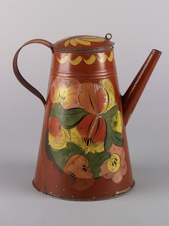 Coffeepot, attributed to Harvey Filley tin shop, Philadelphia, Pennsylvania, 1830−60. Winterthur Museum, bequest of Henry Francis du Pont 1959.2072
