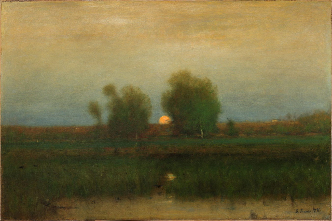 George Inness, 1825-1894, Moonrise, Alexandria Bay, 1891, Oil on canvas, 30 ¼ x 45 ¼ in., Westmoreland Museum of American Art. Bequest of Richard M. Scaife, 2015.65