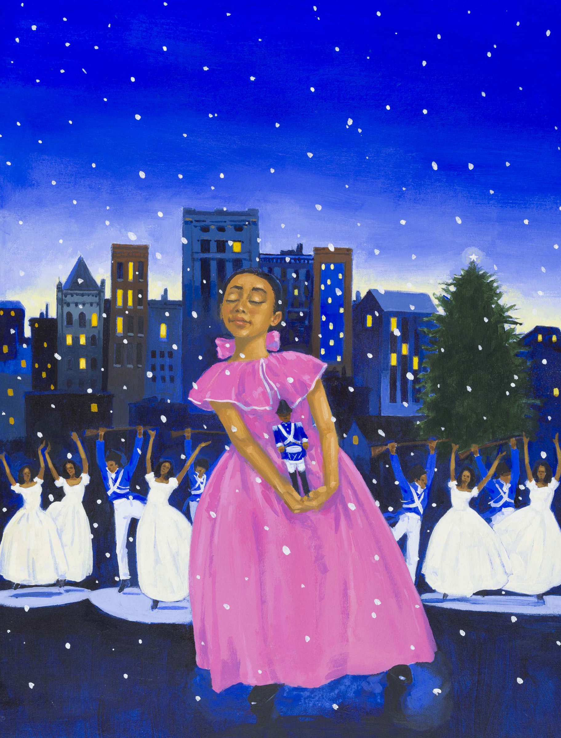 James Ransome, b. 1961, Cover illustration for The Nutcracker in Harlem, 2017, Mixed medium, 15 1/2 x 15 inches, Collection of the artist
