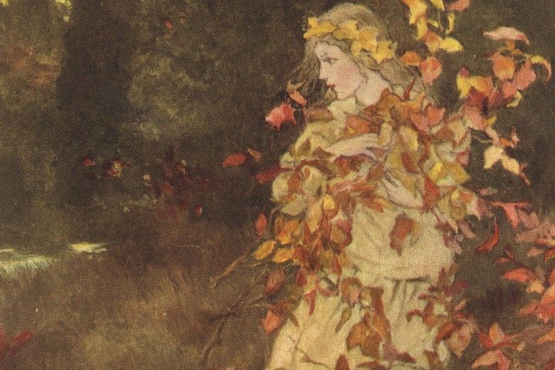 One of Katharine Pyle’s later illustrations: a frontispiece for Elf King’s Flowers by Sarah Phelps Stokes Halkett, a.k.a. “Aunt Sadie” (E.P. Dutton, 1924). From the Diane B. Packer Illustrated Book Collection.