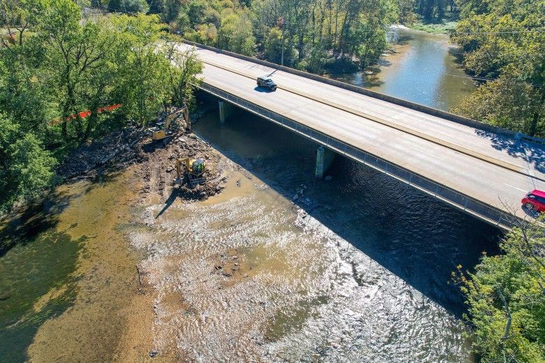 Aerial view of dam removal. Photo by Craig Thomas / Chester County Water Resources Authority