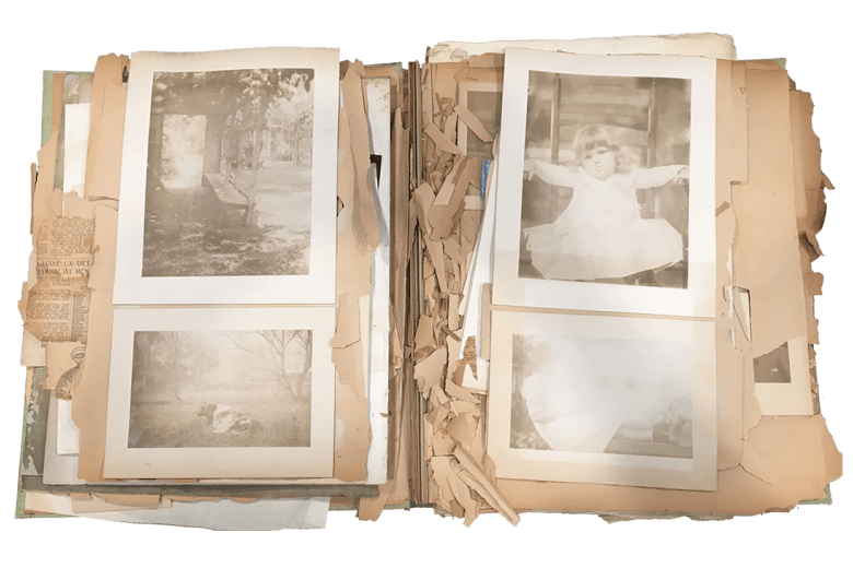 Image showing the rough condition of the Maxfield Parrish scrapbook before disassembly.