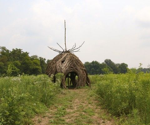 Queen Anne's Lace Pod, a temporary, site-specific sculpture made of natural materials, in the Potts Meadow along the Brandywine's Harvey Run Trail