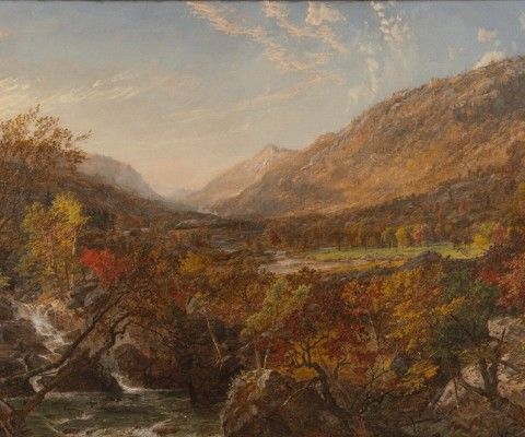 Jasper Francis Cropsey (1823–1900), Autumn in the Ramapo Valley, Erie Railway, 1873. Oil on canvas, 38 5/8 x 68 1/8 in. J. Jeffrey and Ann Marie Fox Foundation