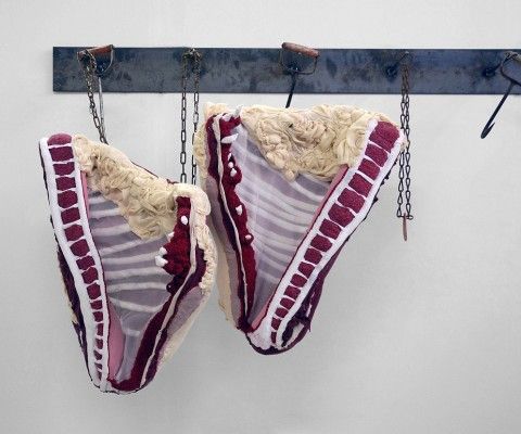 Tamara Kostianovsky, Bound, 2008, Discarded Clothing, metal hooks, chain, 61 x 39 x 15", Courtesy of the Artist and SLAG&RX – New York – Paris, Photo credit Sol Aramendi