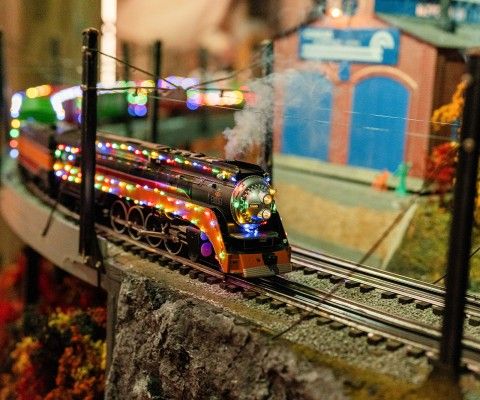 Closeup of model train display