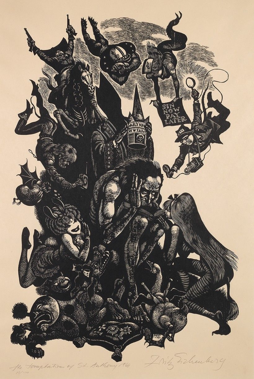 Fritz Eichenberg (1901 - 1990), The Temptations of St. Anthony, 1966, wood engraving on paper. © artist, artist's estate, or other rights holders. 
