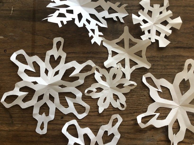 Photo of finished paper snowflakes