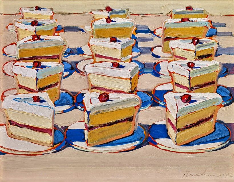 Wayne Thiebaud, Boston Cremes, 1962. Oil on canvas, 14 x 18 in. Crocker Art Museum Purchase, 1964.22. © 2022 Wayne Thiebaud / Licensed by VAGA at Artists Rights Society (ARS), NY.