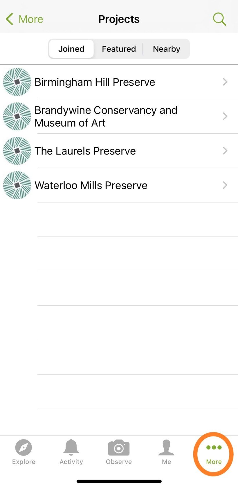 Screenshot of iNaturalist app