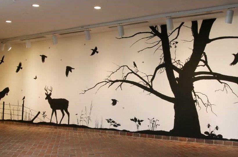 James Prosek (b. 1975), Never Again Would Birds’ Songs Be the Same (Brandywine) (detail), 2022, acrylic paint on sheetrock, 9 x 40 ft. Courtesy of the artist and Waqas Wajahat, NY James Prosek (b. 1975), Never Again Would Birds’ Songs Be the Same (Brandywine) (detail), 2022, acrylic paint on sheetrock, 9 x 40 ft. Courtesy of the artist and Waqas Wajahat, NY