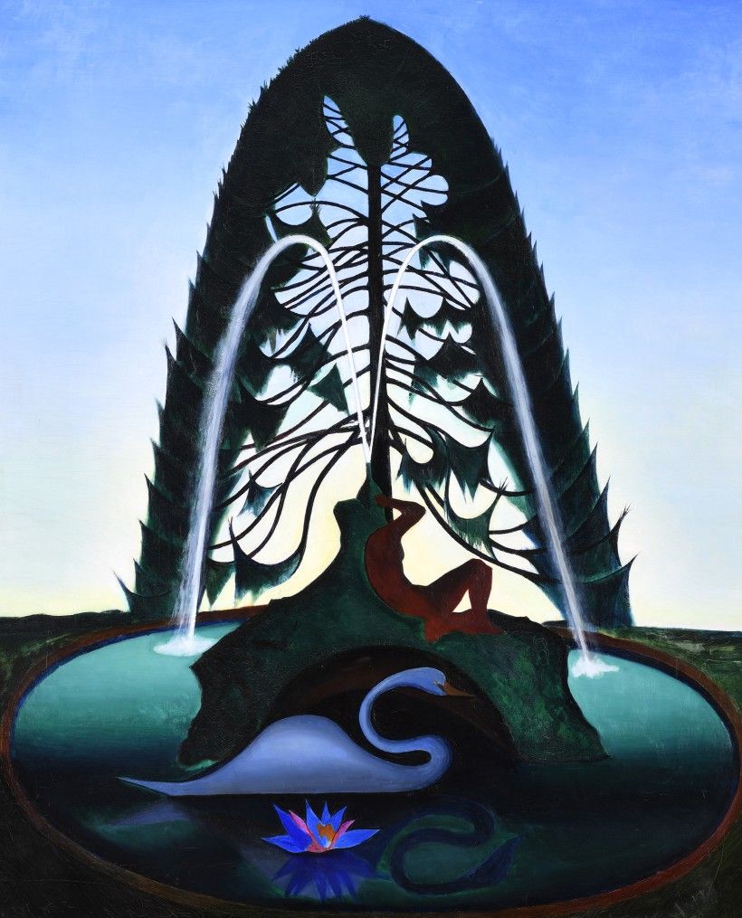 Joseph Stella, Fountain, 1929, oil on canvas, 49 x 40 in. Collection of Michelle Rabin and Sandy Bushberg. Photo by Dale M. Peterson, courtesy of Portland Art Museum, Portland, Oregon