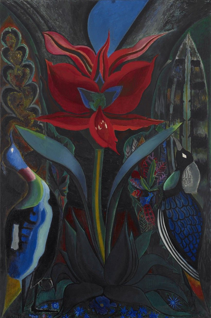 Joseph Stella, Red Flower, 1929, oil on canvas, 57 1/2 x 38 1/4 in. Crystal Bridges Museum of American Art, Bentonville, Arkansas, 2006.102. Photo by Dwight Primiano