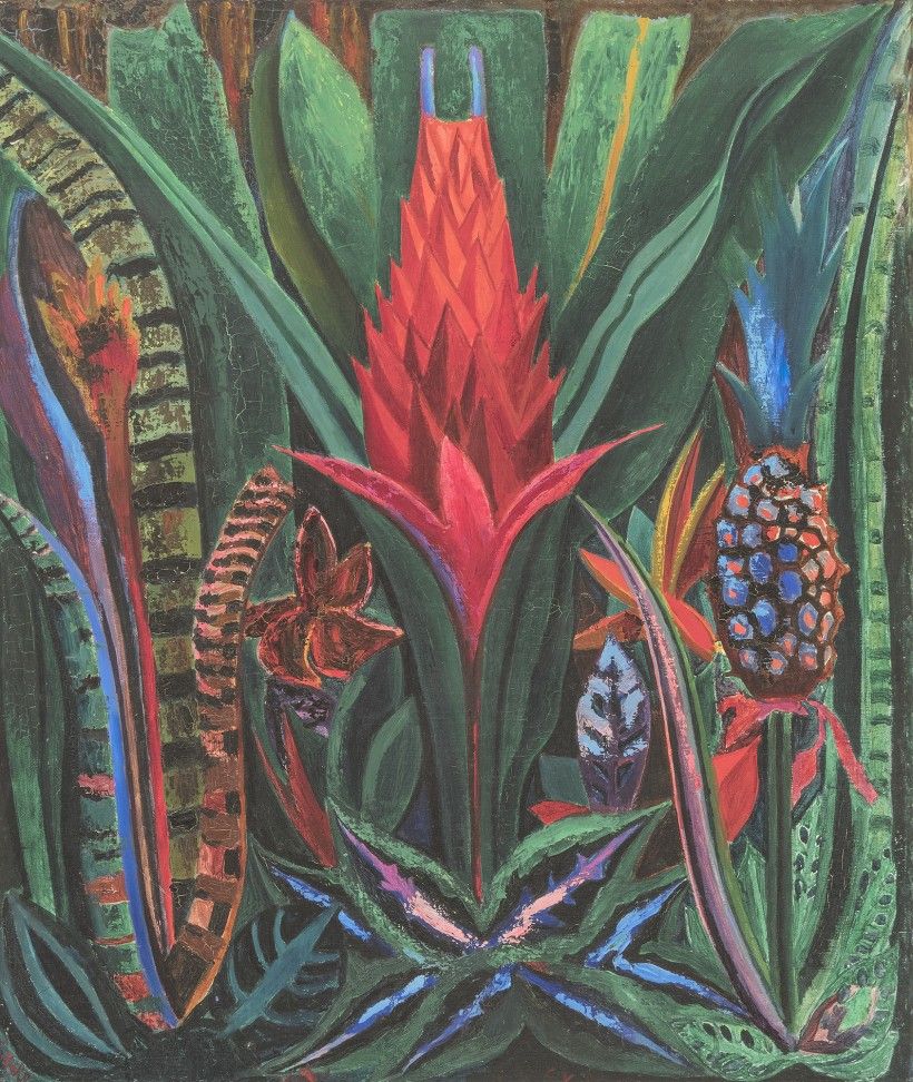 Joseph Stella, Tropical Flower, 1920s, oil on canvas, 25 ½ x 21 ½ in. Private Collection. Image Courtesy Joshua Nefsky / Menconi + Schoelkopf Fine Art, LLC