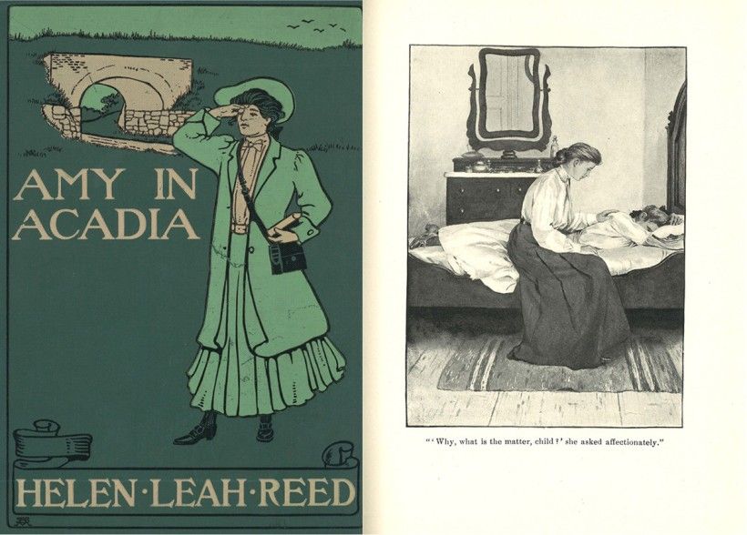 Cover and one of Katharine’s illustrations from the novel <em>Amy in Acadia</em> by Helen Leah Reed. From the Diane B. Packer Illustrated Book Collection. Cover and one of Katharine’s illustrations from the novel Amy in Acadia by Helen Leah Reed. From the Diane B. Packer Illustrated Book Collection.