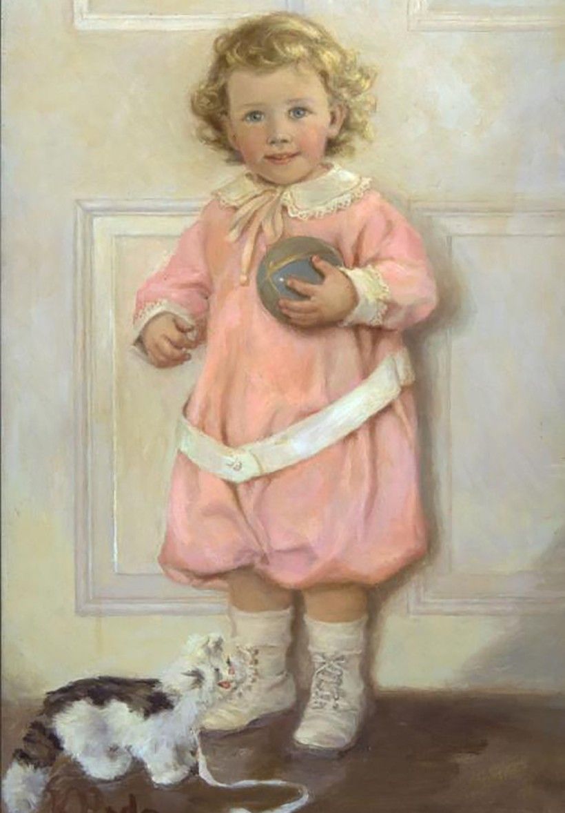 Portrait of Child with Toy, an undated oil painting by Katharine Pyle. Courtesy of the Delaware Art Museum. Gift of Georgina M. Bissell, 2001. 