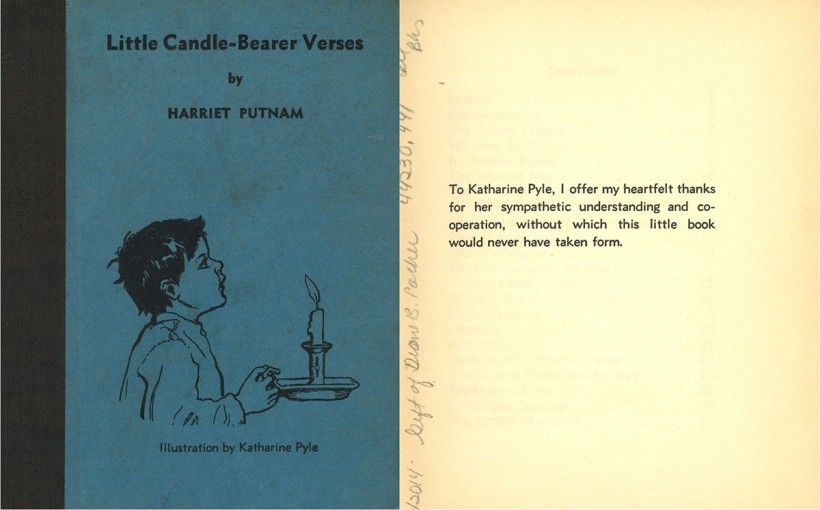 One of Katharine Pyle’s last projects was the cover illustration for this self-published book of poems by her friend Harriet Putnam (1932). From the Diane B. Packer Illustrated Book Collection.