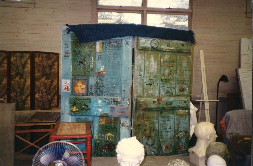 A 1996 photograph of the signed doors taken by Paul Preston Davis at the Rehoboth Art League Studio. 