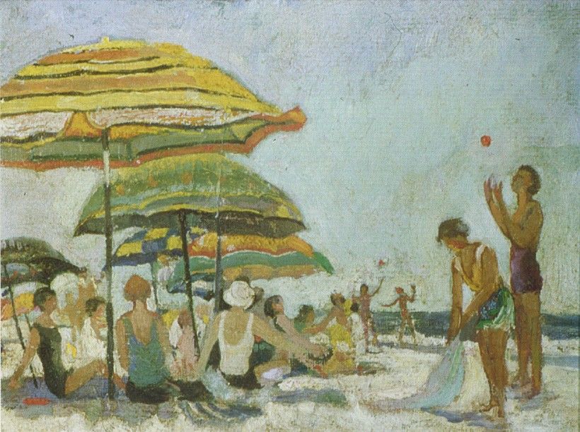 An image of Ethel Pennewill Brown Leach’s painting, Rehoboth Beach, Delaware, as reproduced on a postcard invitation to the March 4, 1999, opening of the Ahead of Her Time exhibition at the Rehoboth Art League. 