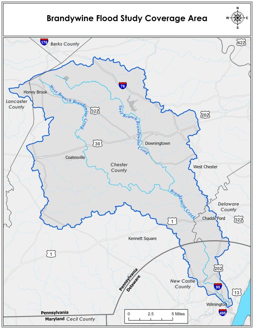 Map of Brandywine Flood Study coverage area Map of Brandywine Flood Study coverage area