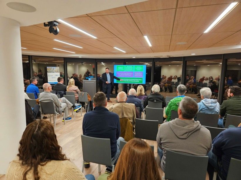 Photo of a presentation being given at a Brandywine Flood Study public meeting