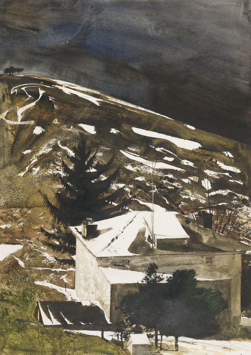 Andrew Wyeth (1917 – 2009), <em>Wolf Moon</em>, 1975, watercolor. Collection of the Wyeth Foundation for American Art. © 2025 Wyeth Foundation for American Art/Artists Rights Society (ARS), New York Andrew Wyeth (1917 – 2009), Wolf Moon, 1975, watercolor. Collection of the Wyeth Foundation for American Art. © 2025 Wyeth Foundation for American Art/Artists Rights Society (ARS), New York